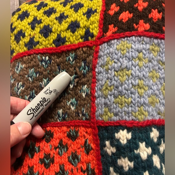 PATCHWORK HANDMADE 100% wool heavy cardigan M /L as is - Picture 5 of 13